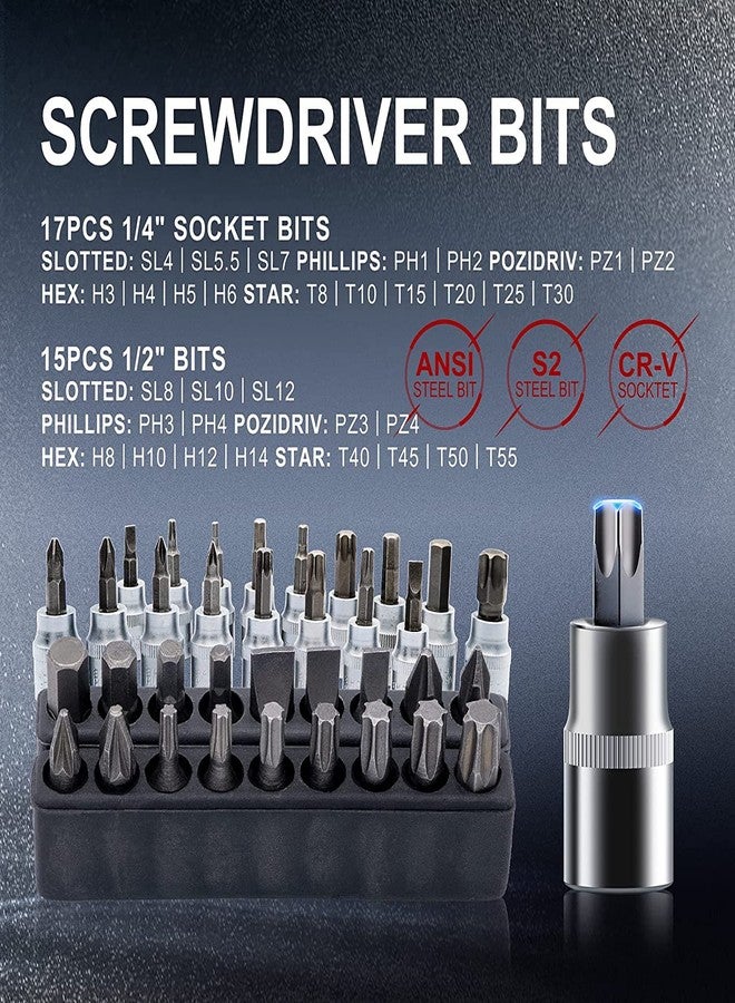 VOLTZ VZ-TK-94 Pcs Sleeve Tool Set For Mechanics Repair Tool Kit Flat Standard 1/4,1/2 Socket Set And Ratchet Set Universal Joint Plastic Toolbox Storage Set - Image 4